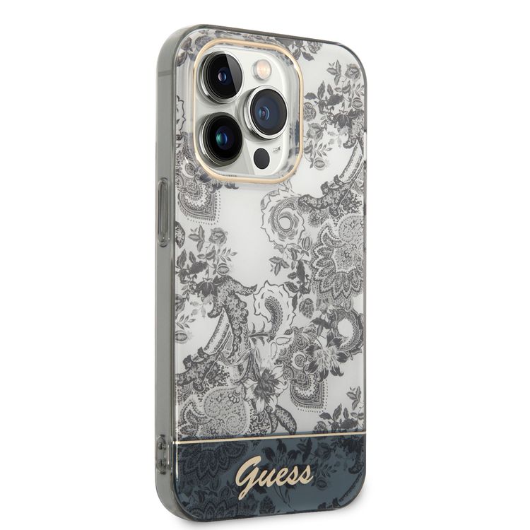 Guess PC/TPU IML Case With Double Layer Electroplated Camera Outline & Toile De Jouy - iPhone 14 Pro Max - Ochre