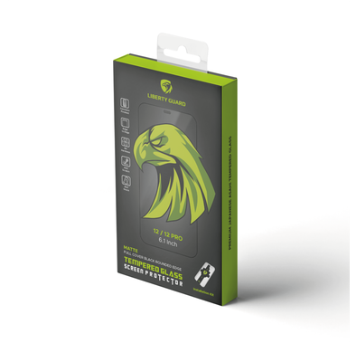 واقي شاشة  مطفي من Liberty Guard بحواف مستديرة سوداء لهاتف iPhone 12/12 Pro، مضاد للصدمات والتأثيرات - شفاف