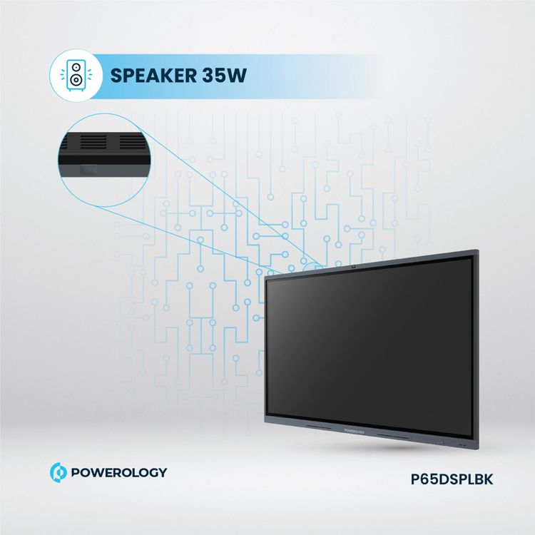 Powerology Dual Windows & Android Interactive Smartboard, Wireless Screen Casting, Digital writing & Drawing, Bluetooth V5.0, 65" D-LED Backlight Display, 8GB RAM, 128GB Storage - Black
