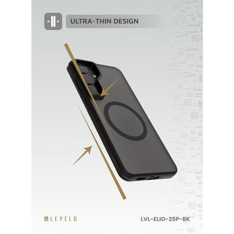 جراب Levelo Elio لهاتف Samsung Galaxy S25 Plus متوافق مع MagSafe، حلقة كاميرا معدنية، حامل مدمج، تصميم رفيع للغاية، مضاد للاصفرار - أسود
