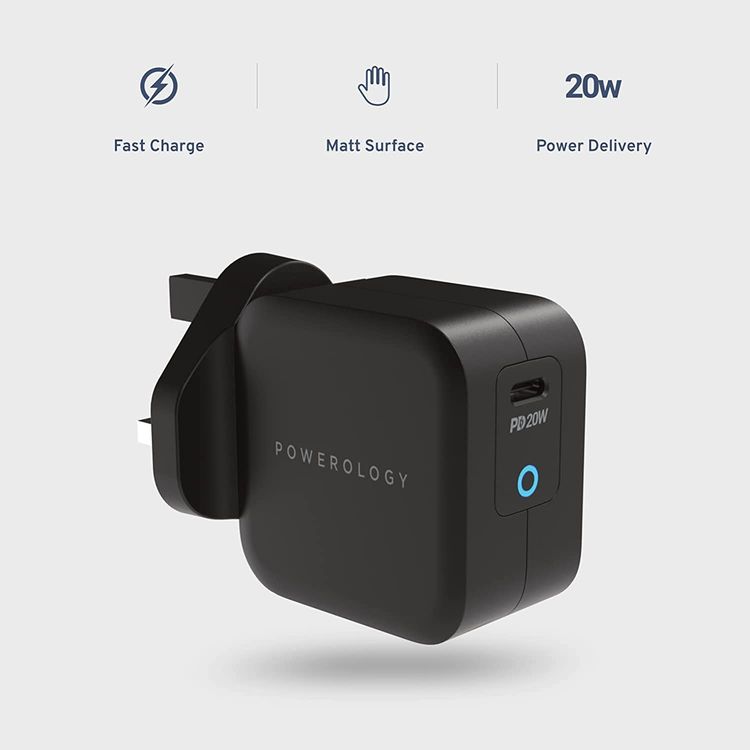 Powerology Ultra-Compact 20W PD GaN Charger UK - Black	