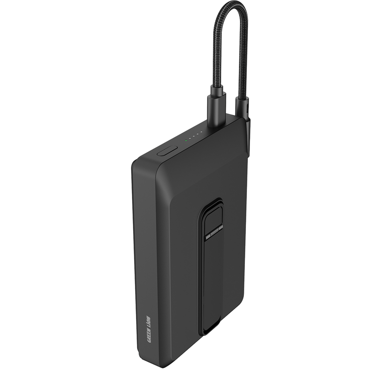 Green Lion Vita  10000mAh Power Bank with Safety Protections, Durable Braided Cable, Detachable Type-C Cable, Strong Magnets, Built-in Stand, MagSafe Compatibility, Ultra-Slim Design - Black
