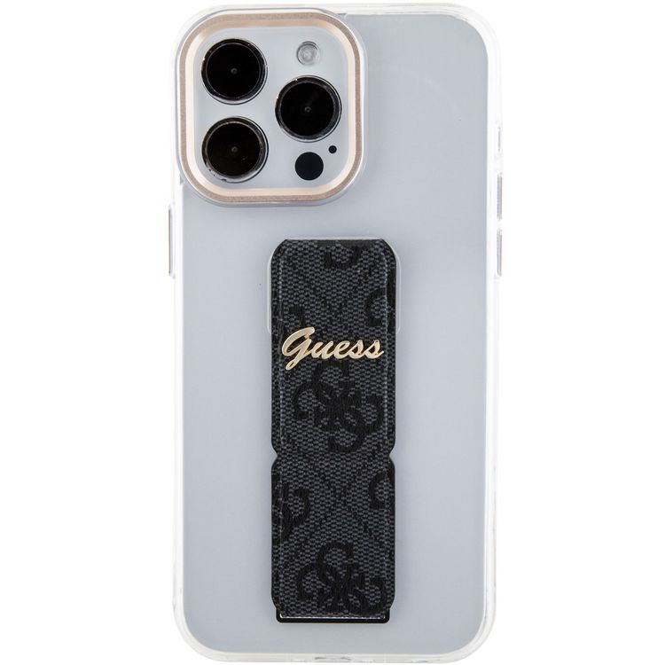 Guess Grip stand Clear Case with 4G Script Logo for iPhone 15 Series - Black - iPhone 15 Pro Max