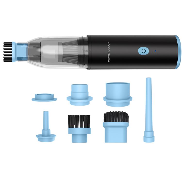 Powerology Turbovac 8-in-1 Handheld Vacuum & Air Duster, 2 Speed Modes, 85W Rated Power, 15-20 Minutes Operating Time, 75dB Noise Level, LED SOS Lightning, Washable HEPA Filter, USB-C Fast Charging - Black
