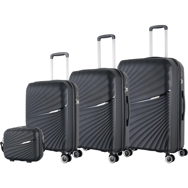 H.T Luggage Bag, Hard Case Polypropylene (PP) Material, Expandable, Telescopic Handle, Scratch Resistant, TSA Lock, Medium Case Size - Black