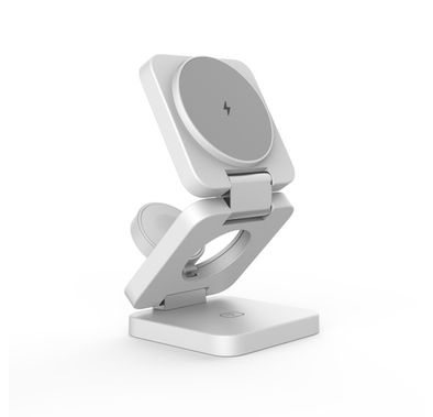 Porodo 3in1 Magsafe Wireless Foldable Fast Charger, Foldable Design, High Quality Materials, Compact & Portable - White