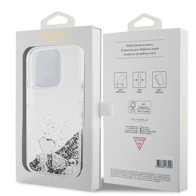 Guess HC Liquid Glitter Case with Charms Pattern - Silver - iPhone 15 Pro Max