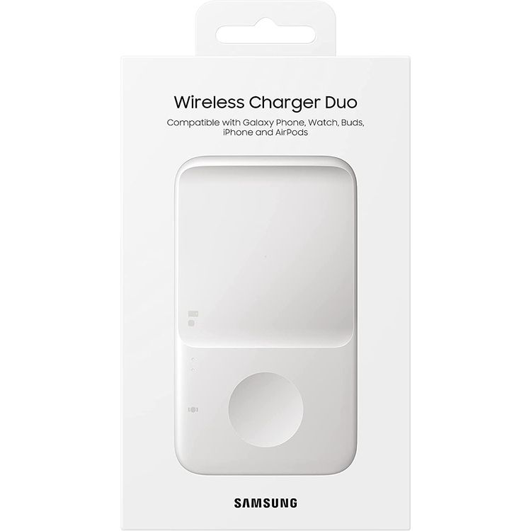 Samsung Wireless Charger Duo with LED Dim Light Charging Status Compatible for Samsung Galaxy Phone, Watch, Buds, iPhone & AirPods, Fast Wireless Charging Pad 7.5W Qi Enabled White
