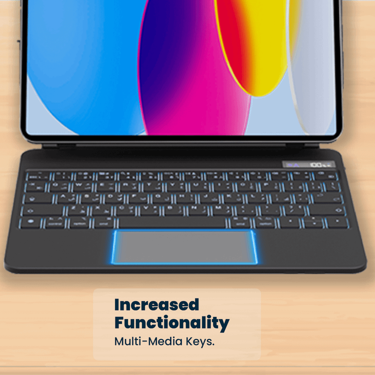 حافظة لوحة مفاتيح لاسلكية من باورولوجي داينا بورد لجهاز آيباد برو 13 بوصة (M4)، حامل هاتف ماج سيف، لوحة لمس، مفاتيح وسائط متعددة، سعة بطارية 500 مللي أمبير/ساعة، وقت عمل 8 أيام، وقت شحن 2.5 ساعة، سهولة الوصول إلى القلم، بلوتوث الإصدار 5.1، نطاق نقل 10 أمتار، ملحق سريع التركيب - أسود
