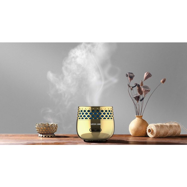 Green Lion Lux Bakhour Incense Burner 2500mAh, Compact & Portable, Type-C Charge, 30 Mins Working Time, LED Light, Turbo Fan, Charging Time 2H - Gold