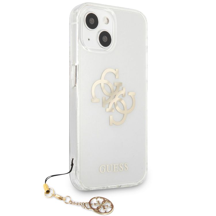 CG MOBILE Guess PC/TPU Case Transparent 4G Electroplated Logo with Elegant Charm Compatible for iPhone 13 (6.1") Anti-Scratch, Easy Access to All Ports