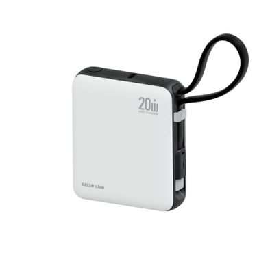 Green Lion Nuru 10000mAh Power Bank with PD 20W Fast Charging, Safety Protections, Slim Compact Design, Flight Approved, 2-in-1 Cable & Lanyard Included - White