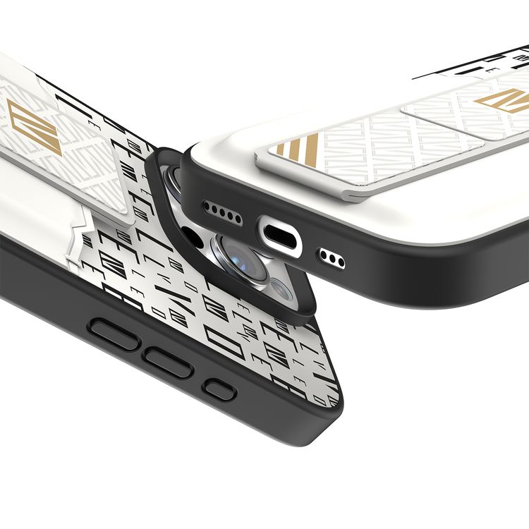 حافظة Levelo Morphix Gripstand مع حامل بطاقات لهاتف iPhone 16 Pro Max، حامل بطاقات مدمج، زوايا مقاومة للصدمات، ملمس نحيف بدون غطاء، حافة كاميرا مرتفعة، مادة فائقة المتانة - أبيض