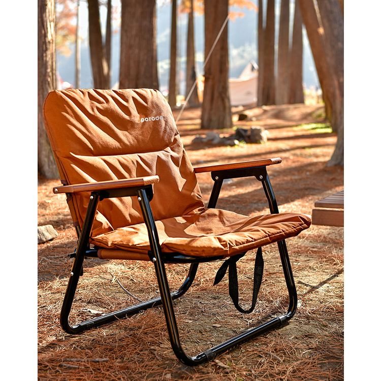Porodo Lifestyle Camping Foldable Chair with 150kg Load Capacity, Aluminum Frame + 600D Oxford Cloth + Beech Wood Material - Brown