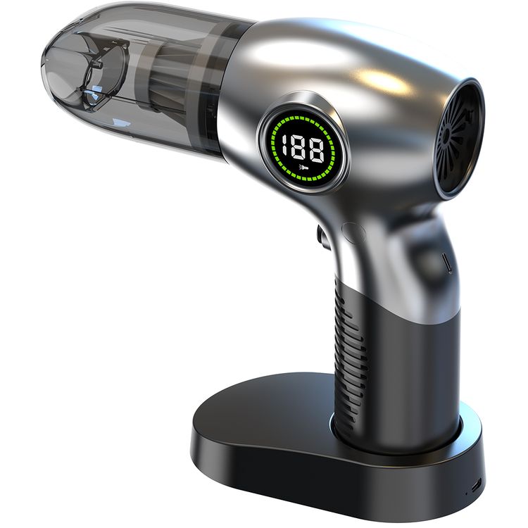 Green Lion 3-in-1 Vacuum Cleaner, Blower & Air Pump with 95W Power, Up to 27 Minutes Working Time, 72000RPM Motor Speed, Charging Base Included, Digital Display - Silver