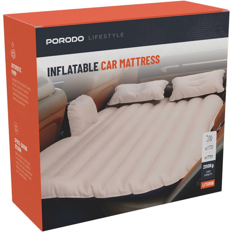 Porodo Lifestyle Car Mattress, Automatic Pump, 200Kg Load Capacity, Space Saving Design, Premium Materials, Fits in Most Vehicles - Beige