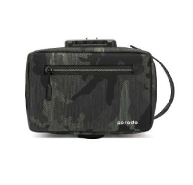 Porodo Lifestyle Nylon Fabric Leather Anti-Theft Storage Bag 8.2" with USB Flash Drive Holder, IPX3 Splash Resistant, USB-A Charging Compatibility - Dark Brown