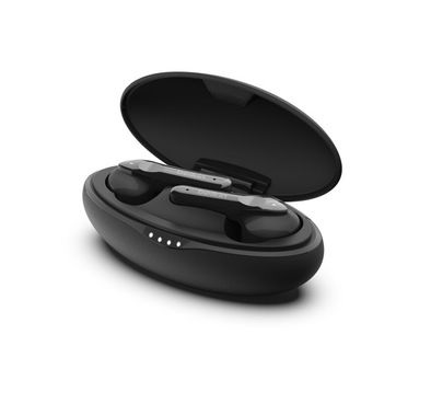 Belkin SOUNDFORM Move Plus True Wireless Earbuds with Wireless Charging Case, Touch Control, Take Calls with Either Earbud, 3 Sizes Ear Tips, IPX5 Waterproof Rating, 6mm Driver Size, Lightweight - Black 