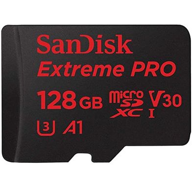 SanDisk Extreme PRO microSDXC Memory Card Plus SD Adapter up to 100 MB/s, Class 10, U3, V30, A1-128 GB (D132) - Black