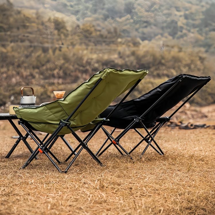 Green Lion Travix Camping Chair with Non-Slip Base, Large Side Pocket, Adjustable Backrest, High-Quality Fabric, Lightweight Design, Carry Bag Included - Black