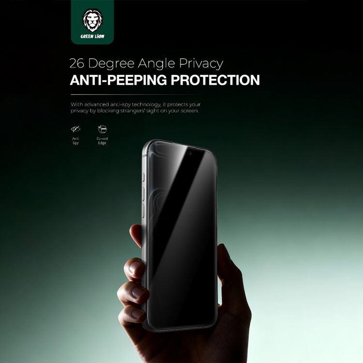 Green Lion Sir Louis 3D Curved Privacy Glass for iPhone 17 Pro Max, Grease Resistance, Anti-Fingerprint, Air Bubble Prevention, Anti-Scratch, Crystal Clear, Highly Responsive - Black