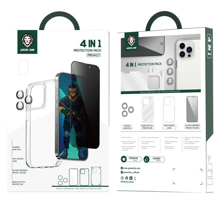 Green Lion 4 in 1 360° Privacy Protection Pack iPhone 14 Pro Max - Silver