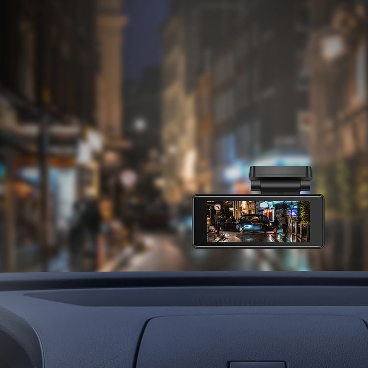 Powerology Dual Recording Dash Camera, Built-in Microphone & Speaker, 150° 4-Lane View, Collision Detection, 3.16" Wide Screen, Patented Design, Loop Recording, Parking Monitor, Type-C Charging Port, MP4 Video Format & JPG Photo Format - Black