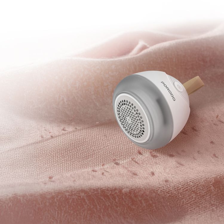 Porodo Lifestyle Fabric Shaver Lint & Bobbles Remover with Efficient 6-Blade Design, 5W Rated Power, 600mAh Battery Capacity, 1.5 Hours Working Time, USB-C Charging Interface, 7200RPM Motor Speed, 50mL Lint Bin Capacity - White
