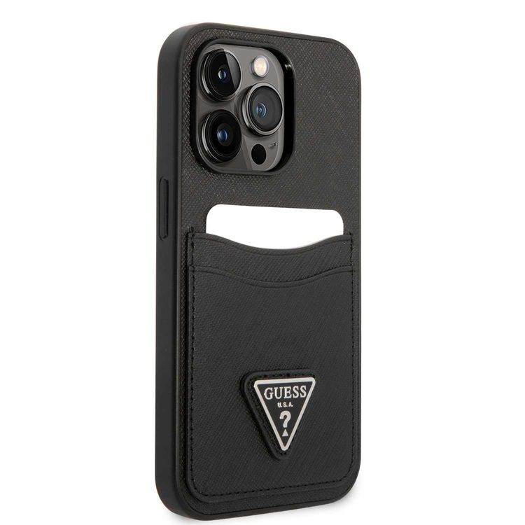 Guess Saffaino Case with Double Card Slot & Triangle Logo - Black - iPhone 15 Pro