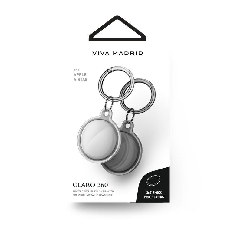 فيفا مدريد جراب حزمة كلارو ديو 360 ​​من السيليكون المقاوم للصدمات مع حلقة تثبيت معدنية متوافقة مع ايرتاغ ، جراب مضاد للخدش ، غطاء واقي مرن ، حامل سهل الحمل ومضاد للفقد مناسب لـ تعقب ايرتاغ بلوتوث - أسود وشفاف