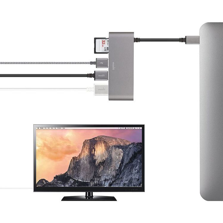 Moshi MSHI-L-084213 USB-C Multimedia Adapter, 3-in-1 hub Data transfer, HDMI output - Titanium Gray