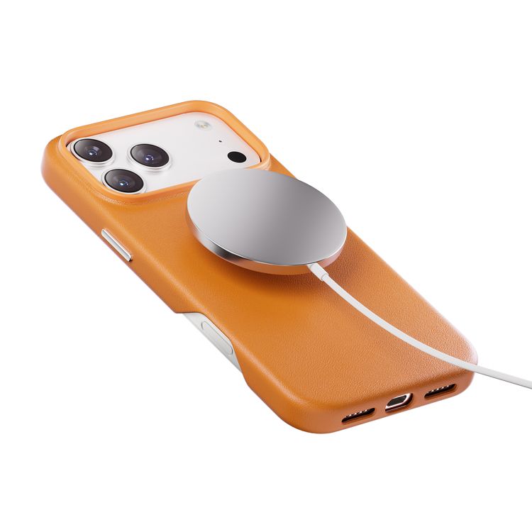 Levelo Vertex PU Leather Wallet Case for iPhone 17 Pro, Shock-Resistant Bumper, Raised Bezels for Camera & Screen, MagSafe Compatible, Drop-Tested, Full-Wrap Leather Build, Detachable Magnetic Wallet - Orange