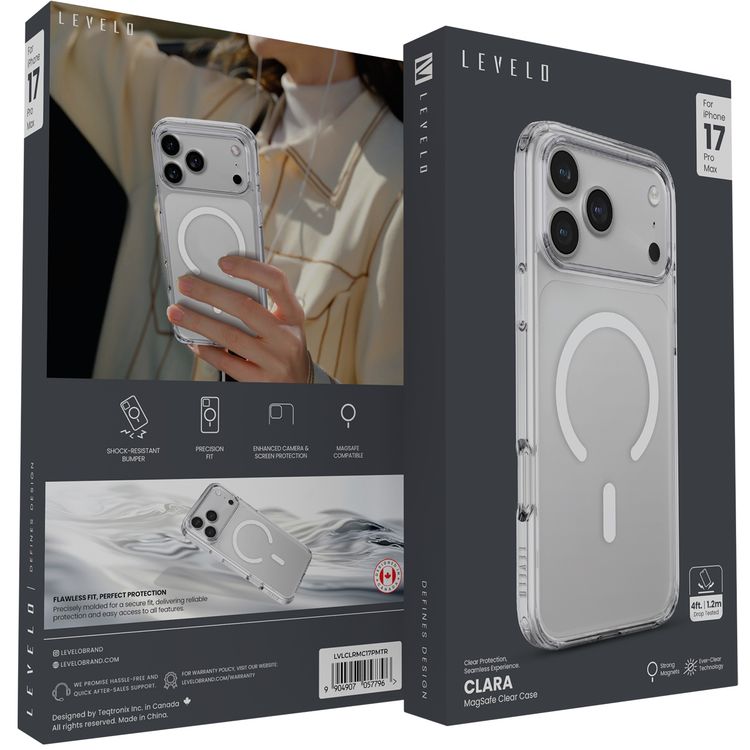 Levelo Clara Clear Case with MagSafe Compatibility for iPhone 17 Pro Max, Enhanced Camera & Screen Protection, Precision Fit, Shock-Resistant Bumper, Ever-Clear Technology, Drop-Tested - Transparent
