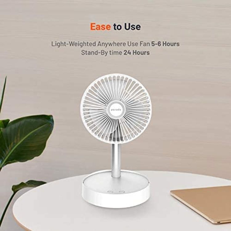 Porodo Lifestyle Portable Folding Fan Built-in 7200mAh Battery with Remote / 4 Speeds Adjustable Height and Head/Good for Office, Home, and Outdoor Camping (White)