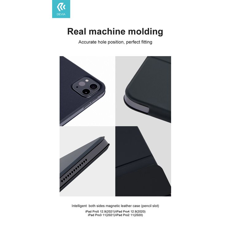 Devia Intelligent Both Sides Magnetic Leather Case with Pencil Slot Compatible for iPad Pro 12.9" (2021) Lightweight & Thin Design Cover with Intelligent Sleep & Adjustable Bracket
