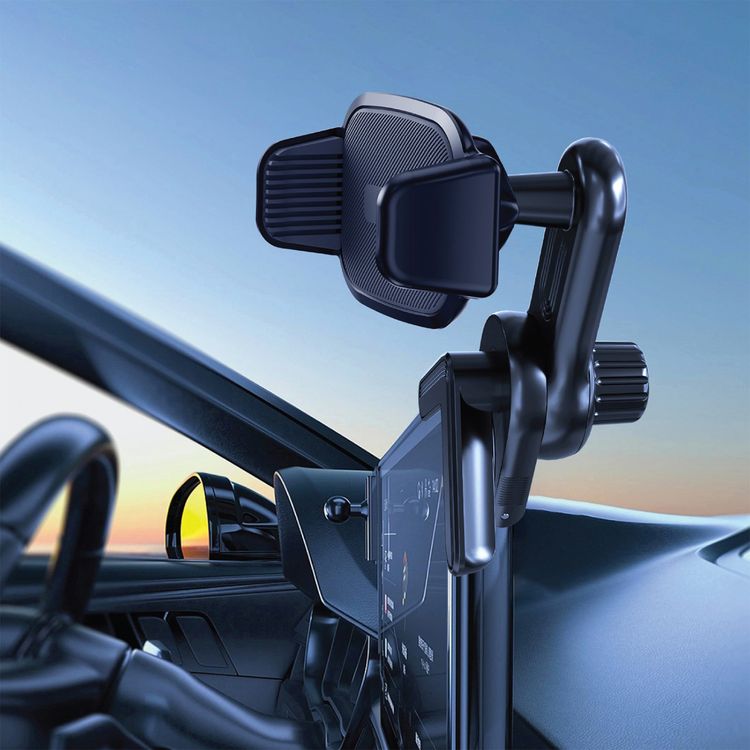 Green Lion GX27 Screen Flex Phone Holder with Adjustable Arm, 360° Rotation, Easy Installation, Silicone Padding, Clip-on Design - Black 