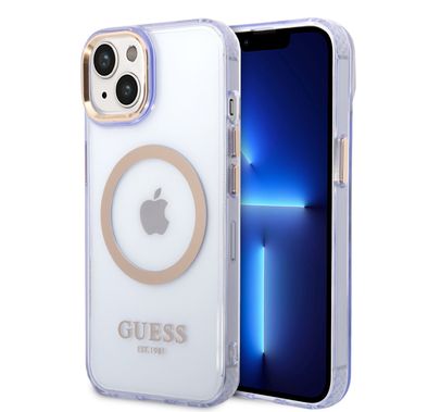 Guess Magsafe Case With Translucent Gold Outline - iPhone 14 - Purple