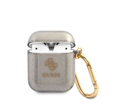 Guess Glitter Case for AirPods 1&2 Generation with Accurate Cutouts, Easy Snap-on, Drop Protection, TPU Material, Lightweight - Black 