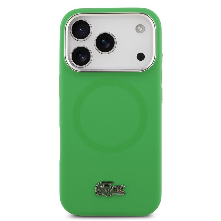 Lacoste MagSafe Silicone Case with Metal Logo for iPhone 17 Pro Max, Drop Protection, Sustainable Packaging, Slim Profile, Easy Snap-On Design - Estragon Green