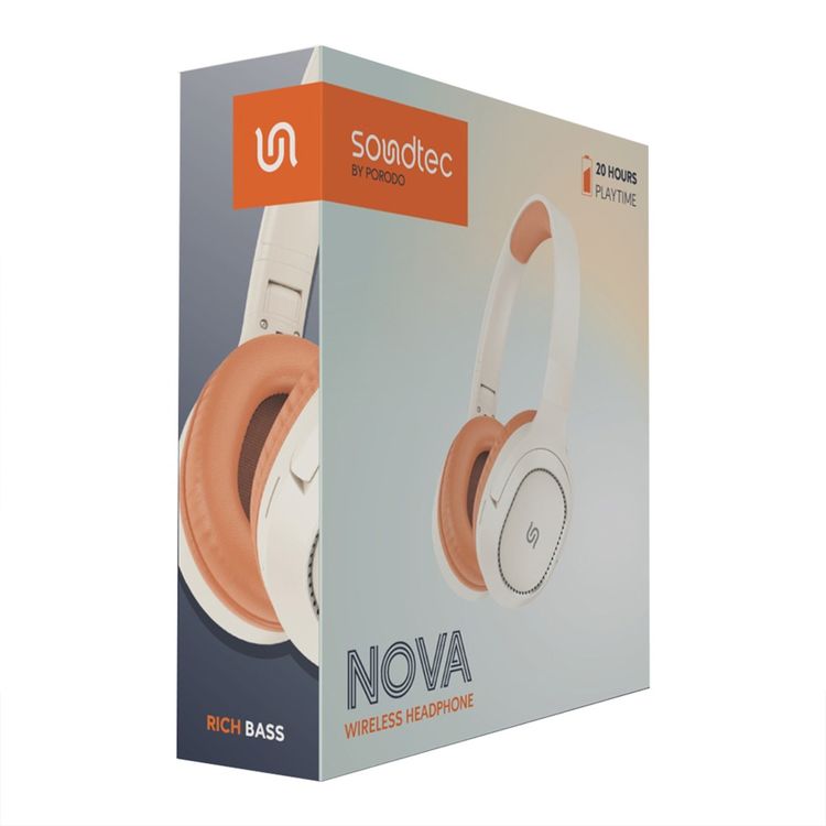 Porodo Soundtec Nova Wireless Headphone, 400mAhBattery Capacity, 2HCharging Time, V5.3Bluetooth, 20H  Play Time - Beige