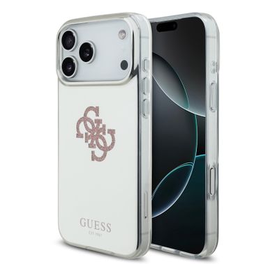 غطاء ميرا من Guess MagSage PC & TPU مع شعار 4G اللامع الكبير لهاتف iPhone 17 Pro Max، ذو تصميم نحيف وخفيف الوزن، مريح في المسكة، تغليف مستدام، سهل التركيب، حماية من الصدمات - وردي