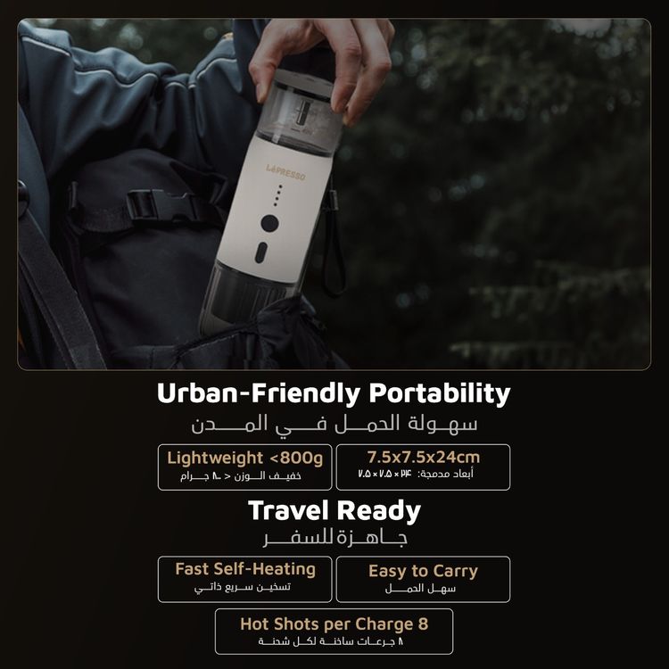  LePresso Portable Espresso Machine,  Food Grade Stainless Steel, 2500mAh x3 Battery Capacity, 80mL Water Tank Capacity - Black