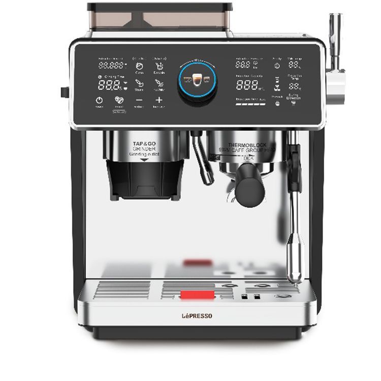 LePresso Viventé Semi-Automatic Dual Boiler Coffee Machine with Touch Display, Conical Burr Grinder, 20bar ULKA Pump, 3000W Rated Power, Dual Pump, 30 Adjustable Grinding Settings, 58mm Portafilter - Silver