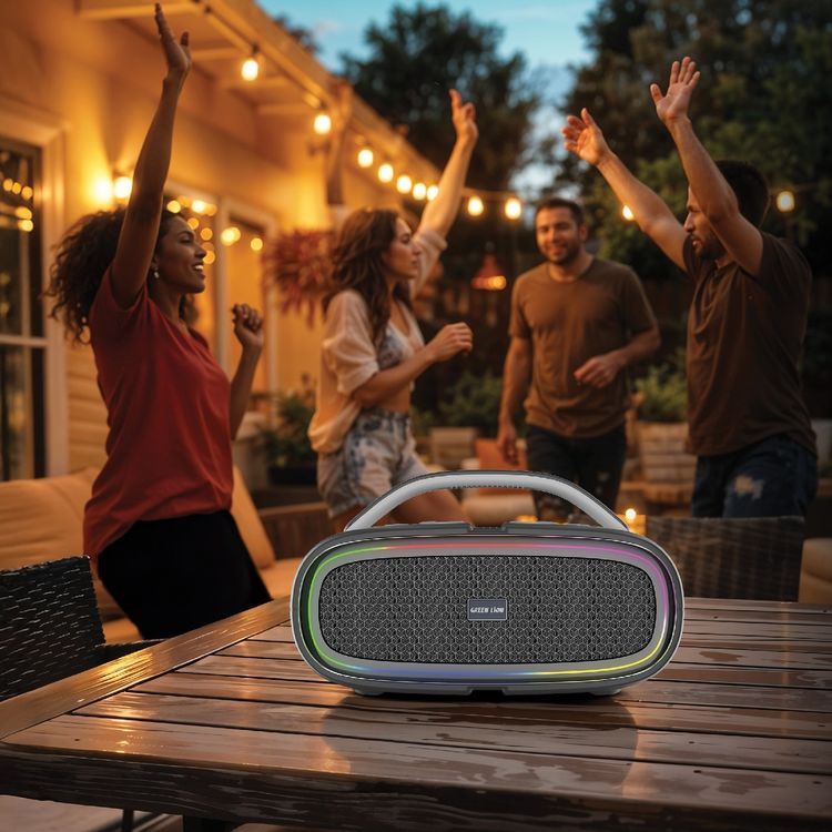 Green Lion Beam Plus Wireless Speaker with 100W Total Power, AUX/USB/TF Input Ports, 15000mAh Battery Capacity, 8 Hours Play Time, 1×Wireless Microphone - Black