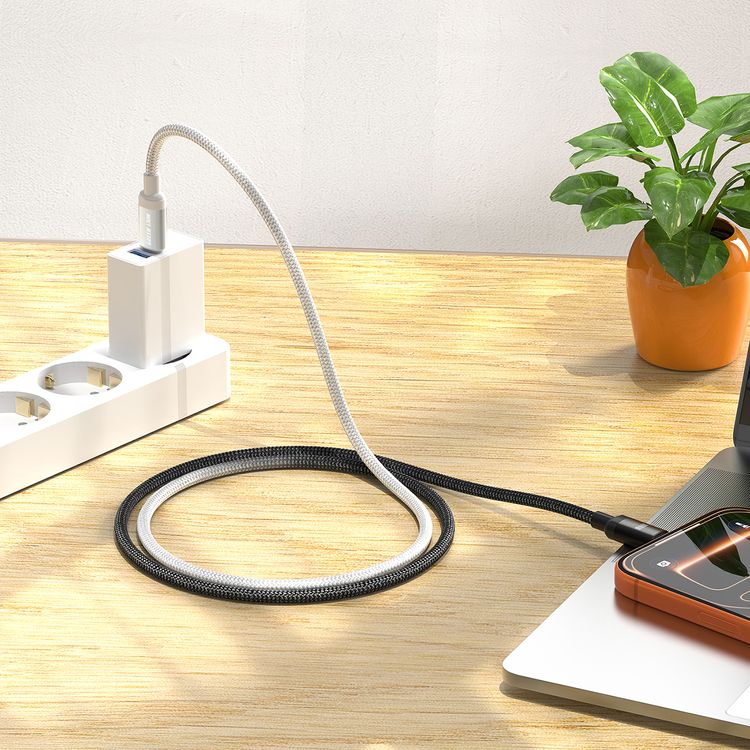 Green Lion Duo Color Braided USB-C to USB-C Cable with 480Mbps Data Transfer Speed, 1m Cable Length, Laptop Compatible, Charge & Sync, Aluminum Alloy Shell Connector, Two-Tone Gradient Design - Black