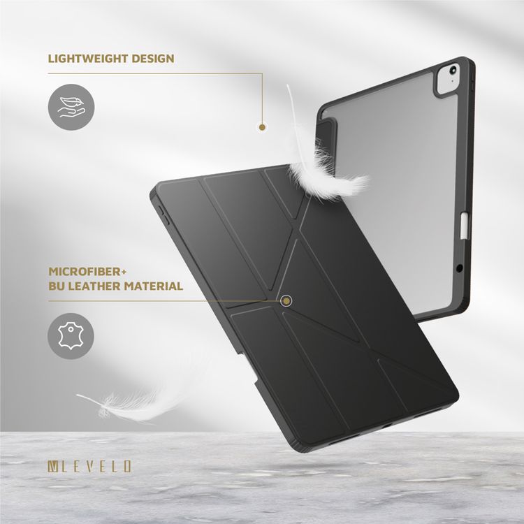 Levelo Conver Clear Back Hybrid Case for iPad Air 13", Lightweight Design, Precise Cut-Outs, Easy Snap-On - Black 