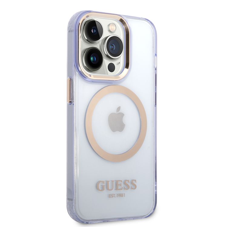 Guess Magsafe Case With Translucent Gold Outline - iPhone 14 Pro - Purple