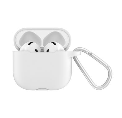 Green Lion Berlin Series Silicone Case for Airpods 4, Metal Carabiner, 360° Full Protection, Shock Absorbent, Skin Friendly Silicone, Washable Material - White