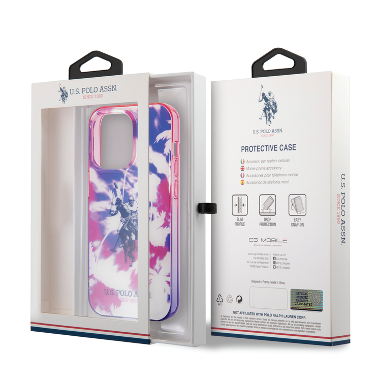  كفر USPA PC/TPU IML مع تصميم النخيل المصبوغة وشعار الحصان لهاتف iPhone 14 Pro - أرجواني