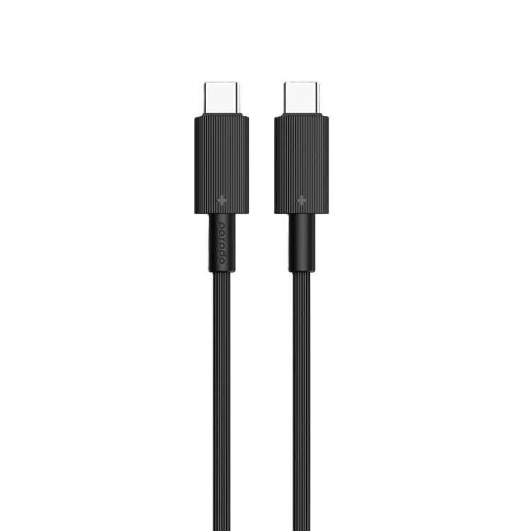 شاحن حائط Porodo USB-C Power Delivery مع كابل USB-C إلى USB-C، بطول 1.2 متر، PD 20W، قابس المملكة المتحدة، حماية من الحرارة الزائدة، رفيق موثوق، شحن متزامن - أسود